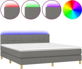 vidaXL Κρεβάτι Boxspring με Στρώμα &amp; LED Σκ.Γκρι 180x200 εκ Υφασμάτινο
