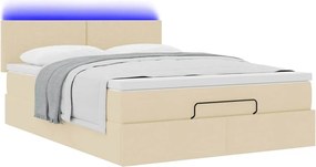 vidaXL Οθωμανικό κρεβάτι με στρώμα &amp; LEDs Cream 140x200 cm Ύφασμα