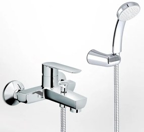 Eurorama Klint Chrome Μπαταρία Λουτρού Με Τηλέφωνο Αnticalcare, Επίτοιχο Στήριγμα Τηλεφώνου &amp; Άθραυστο Σπιράλ 1,5m. 142210-100