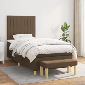 Κρεβάτι Boxspring με Στρώμα Σκούρο Καφέ 90x200 εκ. Υφασμάτινο