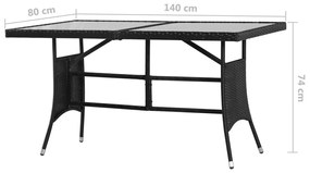 Τραπέζι Κήπου Μαύρο 140 x 80 x 74 εκ. από Συνθετικό Ρατάν - Μαύρο