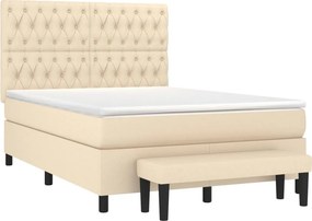 vidaXL Κρεβάτι Boxspring με Στρώμα Κρεμ 140x200 εκ. Υφασμάτινο