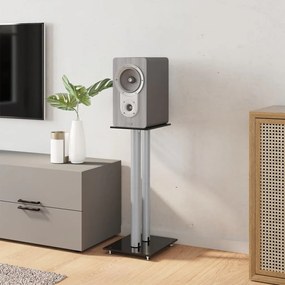 vidaXL Βάσεις Ηχείων με 2 Στήλες 2 Τεμ. Μαύρο/Ασημί από Ψημένο Γυαλί