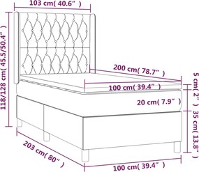 vidaXL Κρεβάτι Boxspring με Στρώμα Μαύρο 100x200 εκ. Βελούδινο