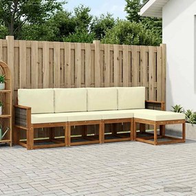 vidaXL Σειρά Καναπέ Εξωτερικού 5 pcs Φυσικό και Κρέμα Πολυεστέρας