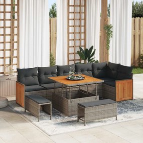 vidaXL Σετ Καναπέ Κήπου 9 pcs Γκρι Πολυέστερ και Κατασκευασμένο Ατσάλι