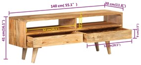 Έπιπλο Τηλεόρασης 110x30x41 εκ. από Μασίφ Ξύλο Μάνγκο - Καφέ