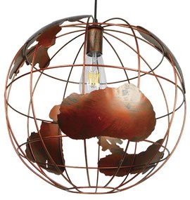 GloboStar® EARTH 01665 Vintage Industrial Κρεμαστό Φωτιστικό Οροφής Μονόφωτο 1 x E27 Καφέ Σκουριά Μεταλλικό Πλέγμα Φ40 x Υ40cm