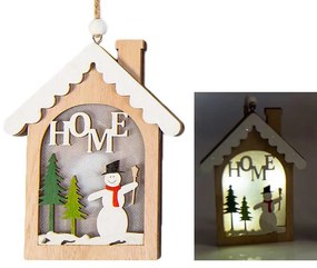 Χριστουγεννιάτικο Ξύλινο Στολίδι Σπιτάκι Φωτιζόμενο 12cm 236108a