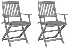 Καρέκλες Εξωτ. Χώρου Πτυσσόμενες 2 τεμ Ξύλο Ακακίας & Μαξιλάρια