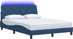 vidaXL Πλαίσιο κρεβατιού με LED χωρίς στρώμα Μπλε 140x190 cm Ύφασμα