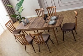 Extendable Dining Table &amp; Chairs Set (7 Pieces) Fergana - Brown Brown