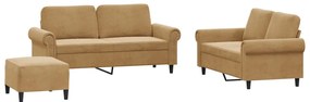 vidaXL Πολυθρόνες Σετ 3 Τεμαχίων Καφέ από Βελούδο με Μαξιλάρια