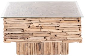 ΤΡΑΠΕΖΙ ΣΑΛΟΝΙΟΥ ΤΕΤΡΑΓΩΝΟ SPARROW HM9960 DRIFTWOOD--ΓΥΑΛΙ 95x95x51,5Υεκ.