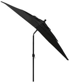 Ομπρέλα 3 Επιπέδων Μαύρη 2,5 x 2,5 μ με Ιστό Αλουμινίου - Μαύρο