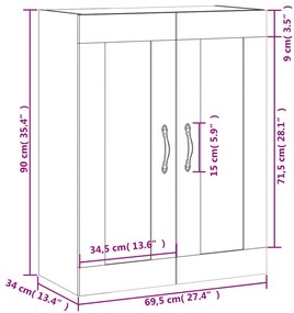 Ντουλάπι Τοίχου Γυαλ. Λευκό 69,5 x 34 x 90 εκ. Επεξεργ. Ξύλο - Λευκό