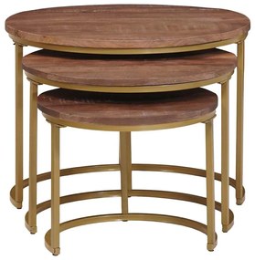 vidaXL Τραπεζάκια Καφέ Στερεών 3 pcs Μασίφ ξύλο μάνγκο και χάλυβας