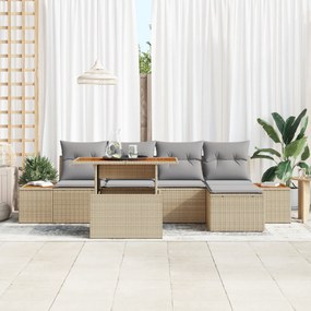 vidaXL Σετ Κήπου 6 Τεμαχίων  με Μαξιλάρια Μπεζ Πολυ Ράταν Ακακία