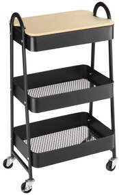 HOMCOM Τροχήλατο καρότσι, καρότσι σερβιρίσματος με 3 καλάθια, μέταλλο, πλαστικό, Μαύρο
