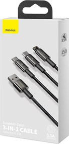 BASEUS Cable 3 in 1, USB-A to Lightning + USB-C + Micro USB, 1.5 m, 3.5A, Tungsten Gold, CAMLTWJ-01 black