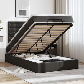 vidaXL Οθωμανικό κρεβάτι με στρώμα & LEDs Μαύρο 120x200cm Faux Leather