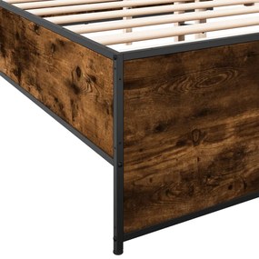 vidaXL Πλαίσιο Κρεβατιού Καπνιστή Δρυς 150x200εκ. Επεξ. Ξύλο &amp; Μέταλλο