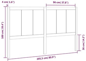 vidaXL Κεφαλάρι Κρεβατιού Μελί 205,5x4x100 εκ. Μασίφ Ξύλο Πεύκου