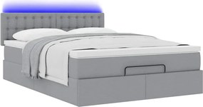 vidaXL Οθωμανικό κρεβάτι με στρώμα &amp; LEDs Ανοιχτό γκρι ύφασμα