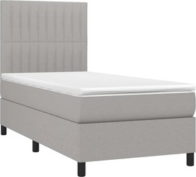 vidaXL Κρεβάτι Boxspring με Στρώμα &amp; LED Αν.Γκρι 90x200 εκ. Υφασμάτινο