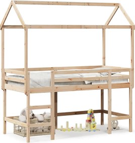 vidaXL Υπερυψ. Κρεβάτι 90x200 εκ. Μασίφ Πεύκο με Σκάλα / Οροφή