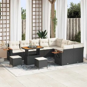 vidaXL Σετ Καναπέ Κήπου 12 pcs Μαύρο και κρεμ 90 x 55 x 71 cm