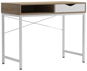 Γραφείο εργασίας Kama σε sonoma-λευκή απόχρωση με λευκά μεταλλικά πόδια 95x48x76εκ 95x48x76 εκ.