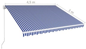 Τέντα Συρόμενη Χειροκίνητη Μπλε / Λευκό 450 x 300 εκ. - Μπλε