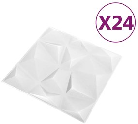 vidaXL Πάνελ Τοίχου 3D 24 τεμ. Λευκό Διαμαντιού 50 x 50 εκ. 6 μ²