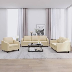 vidaXL Πολυθρόνες Σετ 3 Τεμαχίων Κρεμ από Ύφασμα με Μαξιλάρια