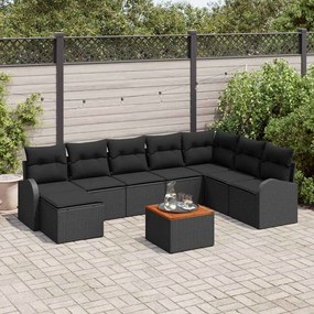 vidaXL Σετ Καναπέ Κήπου με μαξιλάρι 9 pcs Μαύρο Πολυ ράταν