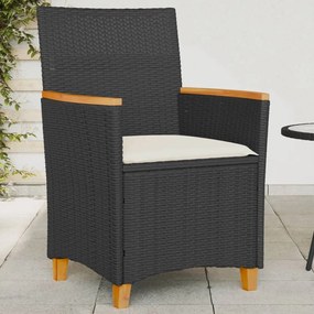 Καρέκλες Κήπου 2 τεμ. Μαύρες Συνθ. Ρατάν/Μασίφ Ξύλο+Μαξιλάρια