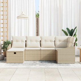 vidaXL 6 Τεμαχίων Σετ Καναπέ Κήπου με Μαξιλάρια Μπεζ Πολυ Ρατάν