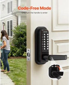 VEVOR Mechanical Keyless Entry Door Lock, 2.0 Code Upgrade, 4-7 Digits Code, Single-Sided Push Button Combination Keypad Door Lock with Handle, Auto Locking, for Indoor or Outdoor, Oil-Rubbed Bronze