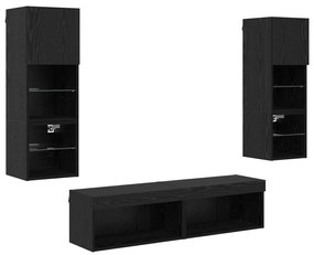 vidaXL Μονάδα Τοίχου Τηλεόρασης 6 pcs Μαύρη Οξυά Επεξεργασμένο ξύλο