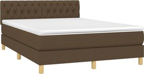 vidaXL Κρεβάτι Boxspring με Στρώμα &amp; LED Σκ.Καφέ 140x200 εκ Υφασμάτινο