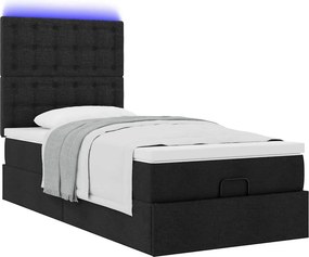 vidaXL Οθωμανικό κρεβάτι με στρώμα &amp; LEDs Μαύρο 80x200cm ύφασμα
