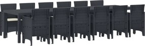 vidaXL Σέτ φαγητού για κήπο 13 pcs Ανθρακί Rattan Polt