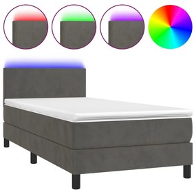 Κρεβάτι Boxspring με Στρώμα &amp; LED Σκ. Γκρι 90x200 εκ. Βελούδινο - Γκρι