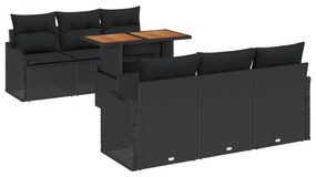 vidaXL Σετ 7 Τεμαχίων Καναπέ Κήπου με Μαξιλάρια Μαύρο Πολυ Ρατάν