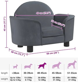 vidaXL Κρεβάτι Σκύλου Σκούρο Γκρι 66 x 40 x 45 εκ. Βελούδινο