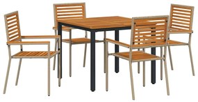 vidaXL Σέτ φαγητού για κήπο 5 pcs Μπεζ 90 x 90 x 75 cm συνθετικό ρατάν