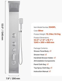 VEVOR Shower Panel Tower System Stainless Steel Column Rainfall Head Massage Jet