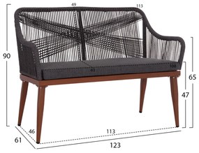 Καναπές Κήπου MYRTIA C5550.11 Διθέσιος Αλουμίνιο Καφέ - Ανθρακί P.E. Σχοινί 123x61x90Υεκ. 123x61x90 εκ.