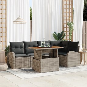 vidaXL Σετ Καναπέ Κήπου 6 τεμαχίων με μαξιλάρια Γκρι Πολυ Ρατάν